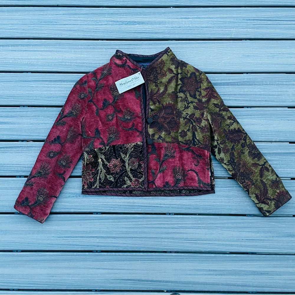 Mary Lynn O’Shea Essex Short Handwoven Patchwork Jacket Floral Womens XS Vermont